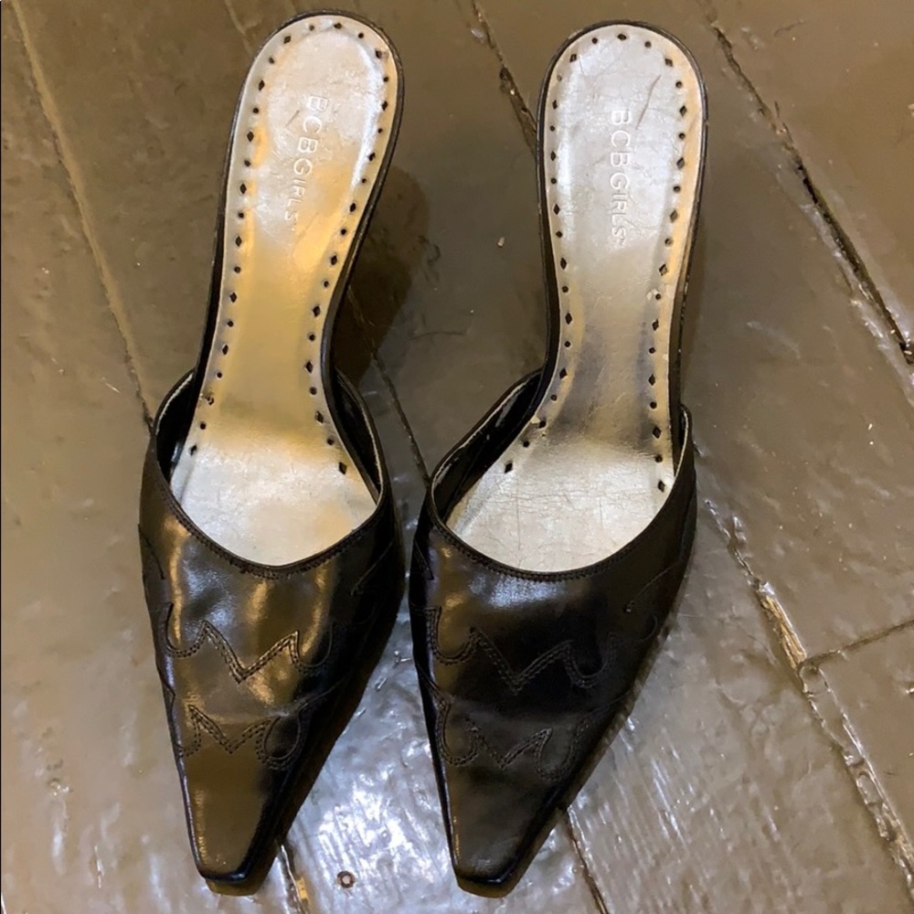 BCBGirls Black Leather Slides